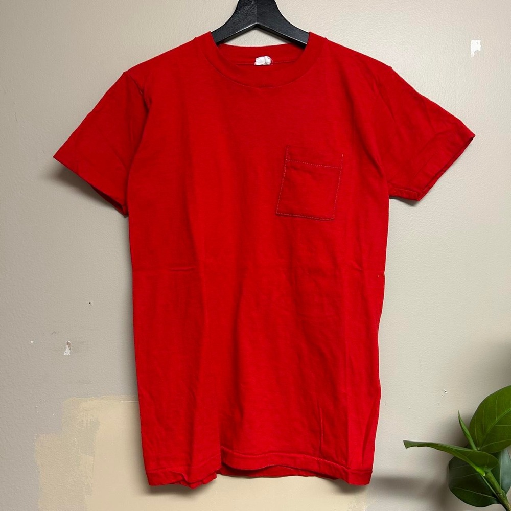 Vintage 80s Fruit Of The Loom Red Single Stitch Pocket T Shirt Mens M